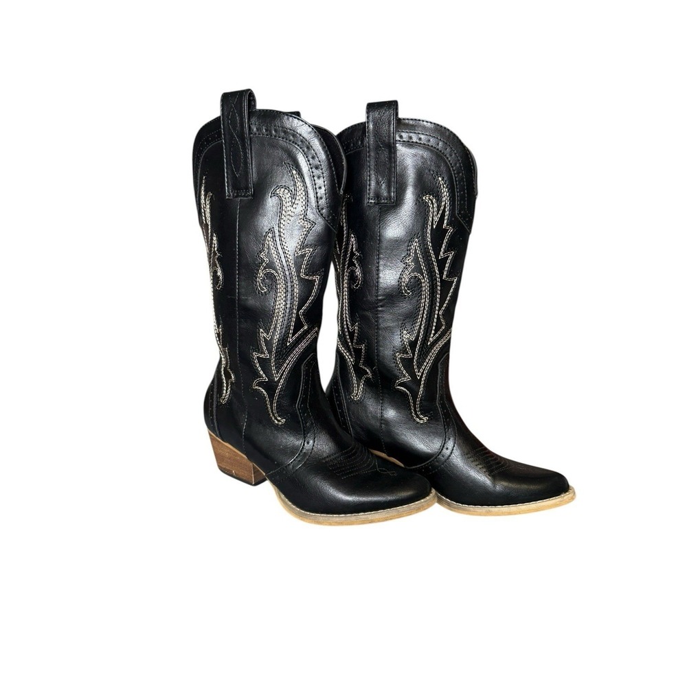 Rollda Cowboy Boots Women 6 Black Excellent Embroidered Snip Toe Zip NZX01